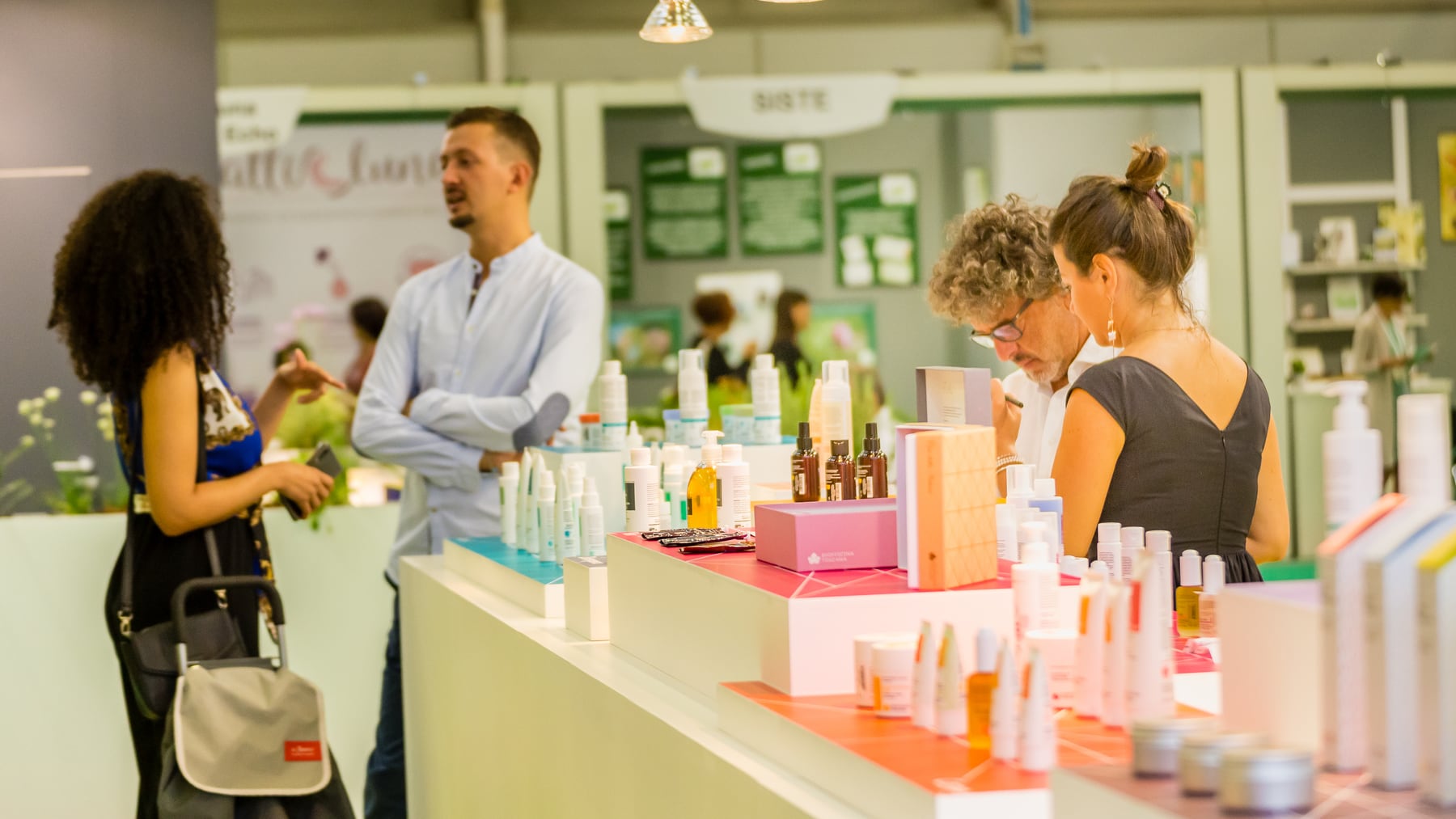 Concept of visitors exploring a beauty exhibition